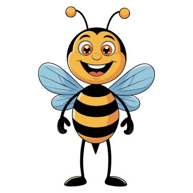 Vector illustration of cartoon bee standing isolated on white background ideal for mascot insect children themed playful or educational creative artwork