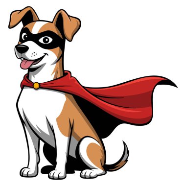 Vector illustration of dog superhero isolated on white background funny animal with red cape ideal for cartoon comic design or playful creative artwork