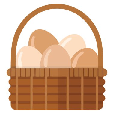 Vector illustration of eggs in wicker basket isolated on white background ideal for farm organic food natural ingredient or easter decoration design concept