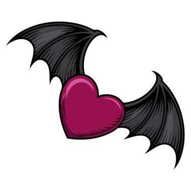 Vector illustration of flying evil heart with bat wings halloween design suitable for spooky decoration fantasy artwork or creepy cartoon creative concept