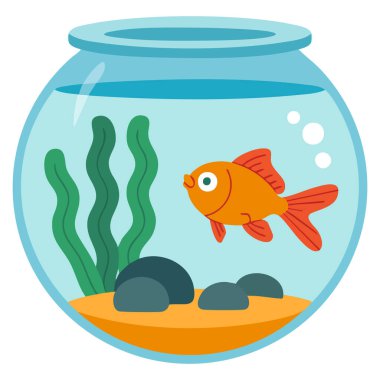 Vector illustration of goldfish in fishbowl isolated on white background flat style aquarium pet suitable for aquatic home decor and cartoon design concept