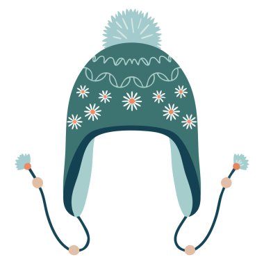Vector illustration of green knitted hat with vintage pattern flat design perfect for winter christmas or new year themed festive creative artwork