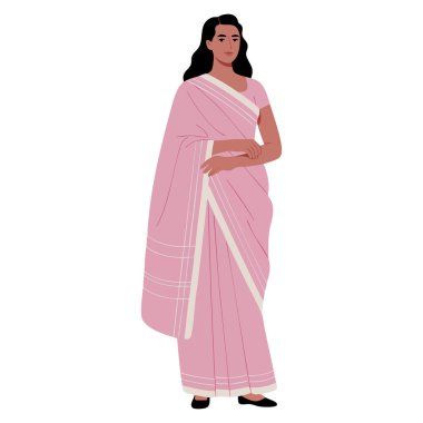 Vector illustration of Indian woman in sari traditional clothes full length cartoon character isolated on white background perfect for cultural artwork