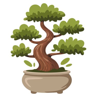 Vector illustration of japanese bonsai tree isolated on white background ideal for decorative nature concept zen garden or asian culture themed artwork design