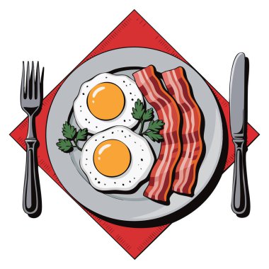 Vector illustration of omelette dish flat style fast easy breakfast with egg bacon healthy meal nutrition food design isolated concept artwork