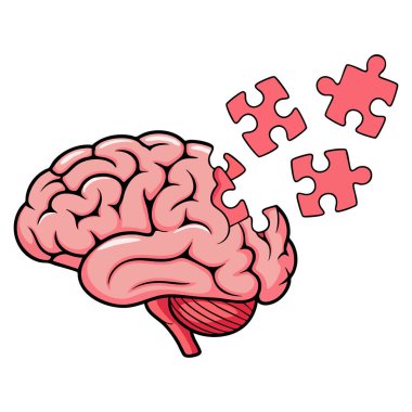 Vector illustration of pink brain with missing puzzle pieces symbolizing mental health cognitive function and psychological thinking concept creative design