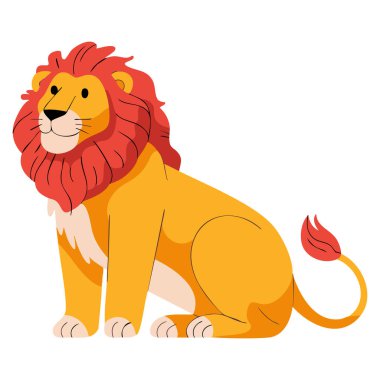 Vector illustration of wild lion sitting semi flat color spirit animal full body cartoon design isolated on white background for web graphic design