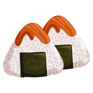 Beyaz zemin üzerinde izole Asyalı onigiri vektör illüstrasyon Japon yemeği pirinç aperatifi mutfak tasarımı ya da en az restoran sanat konsepti için mükemmel