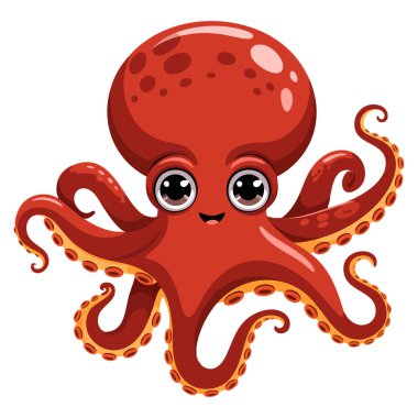 Ahtapot illüstrasyon vektörünü kapatın. Beyaz arka planda izole edilmiş. Deniz yaban hayatı doğa çalışmaları için mükemmel.