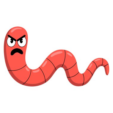 Sinirli yüz çizimi olan yer solucanı karikatür, toprak bahçesi hayvanı ya da doğa temalı yaratıcı sanat eserleri için mükemmel bir tasarım.