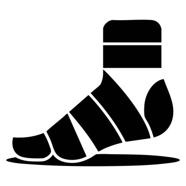 Yaralı ayak travması ortak tedavi ekipmanlarını gösteren Elastik bandaj sembolü çizimi beyaz arka planda izole edilmiş hasta sağlık hizmetleri silueti