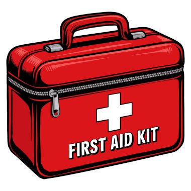 Beyaz arka planda ilk yardım çantası illüstrasyonu acil tıbbi ekipmanlar için mükemmel sağlık hizmetleri için veya seyahat tıbbı yaratıcı sanat eserleri için