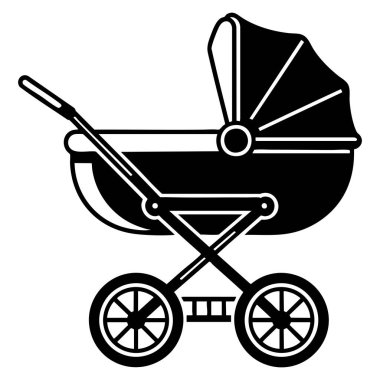 Düz monokrom bebek puseti illüstrasyon vektör nesnesi, tekerlek üzerinde küçük bir yatak için mükemmel izole edilmiş düzenlenebilir çizgi sanatı veya web grafik tasarımı yaratıcı görseller