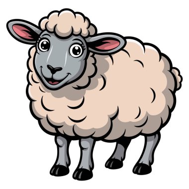 Mutlu yüz koyun çizimi çiftlik hayvanı karakteri çocuklar için mükemmel eğitici oyuncu ve dekoratif tasarım sanat eserleri teması