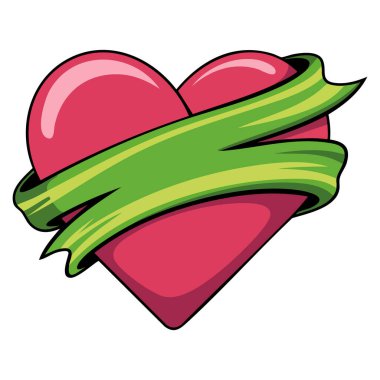 Bir kalp ve kurdelenin beyaz bir arka plan vektör çizimi üzerindeki tasviri aşk sağlığı farkındalığı için mükemmel bir şekilde izole edilmiş hayır ve dekoratif temalı tasarım projeleri için.