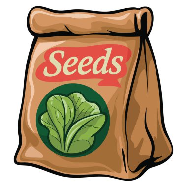 Beyaz arkaplan vektöründe tohumları olan bir kağıt torbanın tasviri tarım ekimi ya da organik tohum temalı tasarımlar için mükemmel izole edilmiş.