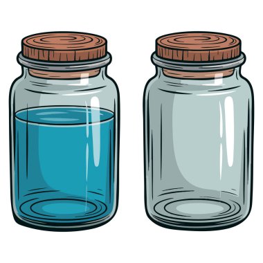 Su vektörü olan ve olmayan kapların tasviri bilim deneyi için mükemmel fizik eğitimi tasarımı veya şeffaf konsept teması