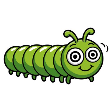 Beyaz arka plan vektör tasarımında izole edilmiş baş döndürücü tırtıl tasviri eğitici sevimli böcek karakteri çizgi filmi veya dekoratif çizim için mükemmel.