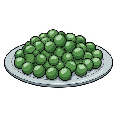 Tabak vektöründeki taze bezelyelerin besin değeri besin değeri olan sebzeler ve mutfak yaratıcılığı için beyaz arka planda izole edilmiş hali.