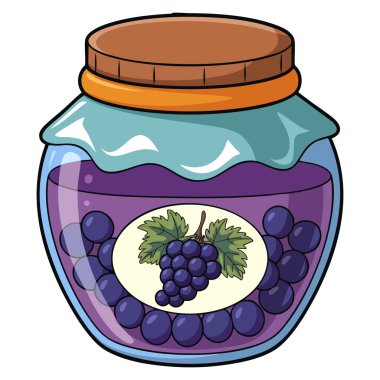 Beyaz arka plan vektör tasarımına izole edilmiş üzümlü kavanozun tasviri meyve süsleme için mükemmel organik şarap veya sağlıklı yiyecek temalı sanat eserleri için