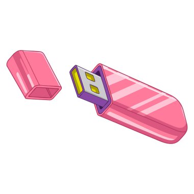 Teknoloji, veri depolama, usb aygıtı, bilgisayar aksesuarı veya aygıt temalı sanat eserleri için mükemmel beyaz arkaplan vektör tasarımı üzerindeki kalem sürücüsü çizimi