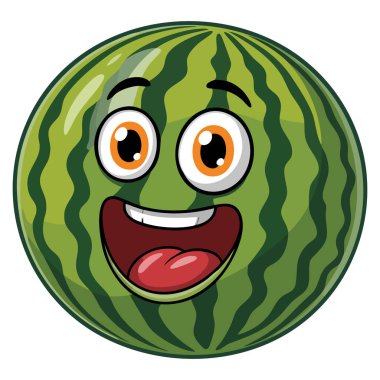 Meyve emojisi karakteri ya da gülen yemek temalı yaratıcı sanat konsepti için mükemmel karpuz gülen yüz vektör tasarımı