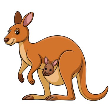 Cebinde bebeği olan kanguru yaban hayatı ebeveynliği ve doğa temalı yaratıcı sanat eserleri için mükemmel bir izole vektör tasarımı elementi.