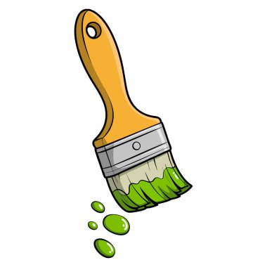 Beyaz zemin üzerinde yeşil boya resimli boya fırçası sanat aracı yaratıcılık tasarımı konsepti veya stüdyo temalı sanat eserleri için mükemmeldir.