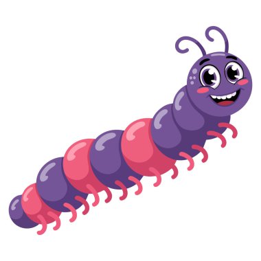 Mor tırtıl sürünme çizimi beyaz arka plan vektör tarzında izole edilmiş sevimli böcek karakteri için mükemmel eğitici veya dekoratif sanat çalışması