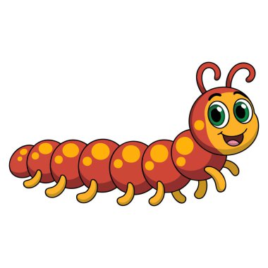 Kırmızı tırtıl çizimi beyaz arka plan vektör tarzında izole edilmiş komik böcek karakteri için ideal eğitici veya dekoratif sanat eserleri