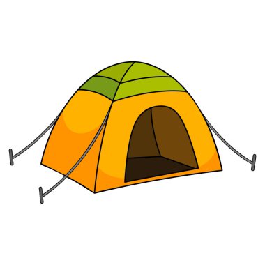 Yuvarlak sarı çadır yarı düz RGB renk çizimi yaz tatili dinlenme kampı tepe örtüsü ya da turist kampı barınağı için mükemmel izole edilmiş.