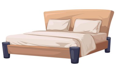 Yarı düz renkli çift katlı yatak vektör illüstrasyonu beyaz arka planda izole edilmiş tam boy öge yatak odası mobilyaları için mükemmel web sayfası yeni evlilerin yatak tasarımı