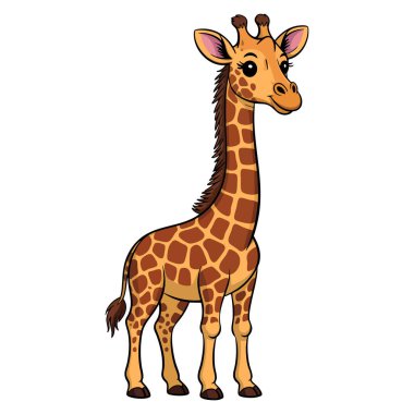 Beyaz arka plan vektör tasarımına izole edilmiş şirin zürafa çizimi hayvan çizgi film karakteri çocuk dekorasyonu veya vahşi yaşam temalı sanat eserleri için mükemmel.