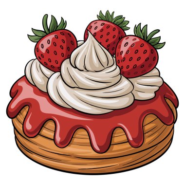 Çilekli ve kremalı çörek illüstrasyon vektör tatlı sanatsal çalışmaları fırın tatlı yemek tasarımı ve şekerleme yaratıcı dekorasyon temaları için uygundur.