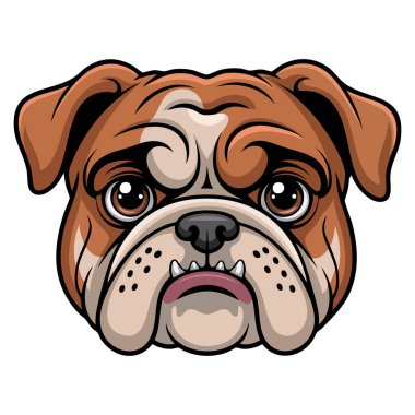 Beyaz arka planda izole edilmiş buldog tasviri evcil hayvan, köpek cinsi, hayvan karakteri, çizgi film veya maskotluk temalı yaratıcı tasarımlar için idealdir.