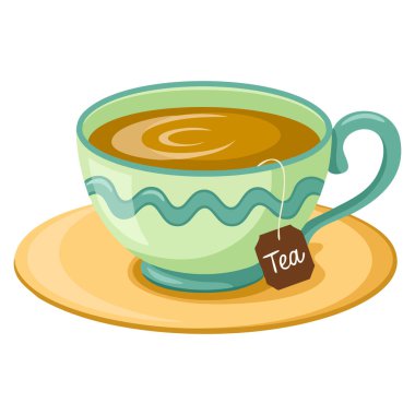 Beyaz zemin üzerinde izole edilmiş fincan ve fincan tabağının vektör çizimi çay içeceği mutfağı veya kafeterya temalı yaratıcı vektör çizimleri için idealdir