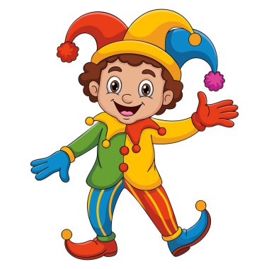 Sirk çocukları için uygun beyaz arka planda izole komik palyaço karakterinin vektör çizimi çizgi film eğlenceli sanat tasarımları