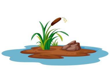 Beyaz zemin üzerinde izole edilmiş adanın vektör illüstrasyonu tropikal manzara, tatil manzarası, plaj, macera veya seyahat temalı yaratıcı tasarımlar için idealdir