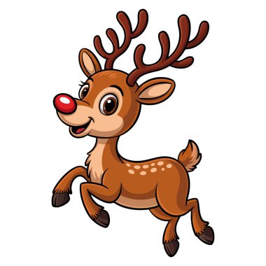 Noel tatili için uygun beyaz arka planda izole edilmiş tek ren geyiği karakterinin vektör illüstrasyonuName