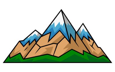 Tepeleri ve tepeleri olan karlı dağların vektör illüstrasyonu açık hava tasarımı web sitesi afişi veya doğal soğuk hava konsepti için mükemmeldir.