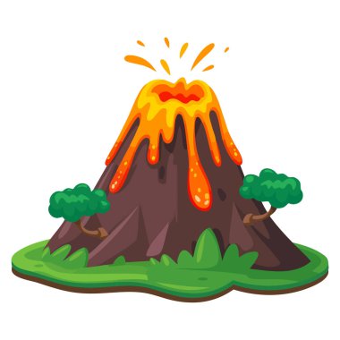 Beyaz arka planda izole edilmiş volkanın vektör illüstrasyonu patlama için mükemmel dağ tasarımı doğa teması veya eğitici jeolojik sanat konsepti