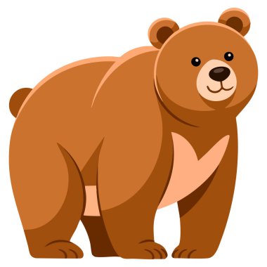 Vahşi orman hayvanı kahverengi ayı çıkartmasının vektör çizimi beyaz arka planda izole edilmiş vahşi yaşam faunası ve biyolojik çeşitlilik temalı görseller için ideal