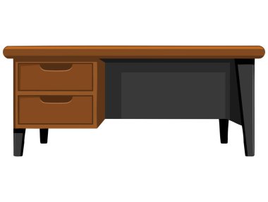 Ofis mobilyalarının çalışma alanı veya iç dekorasyon temalı sanat eserleri için beyaz arka planda izole edilmiş çekmeceleri olan ahşap masanın vektör çizimi