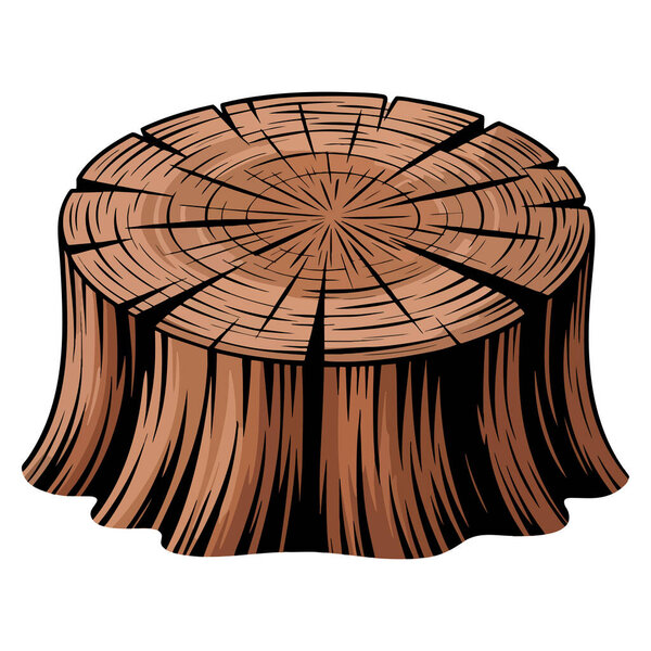 Big stump illustration isolated on white background vector artwork ideal for forest tree texture nature or ecological creative design themes