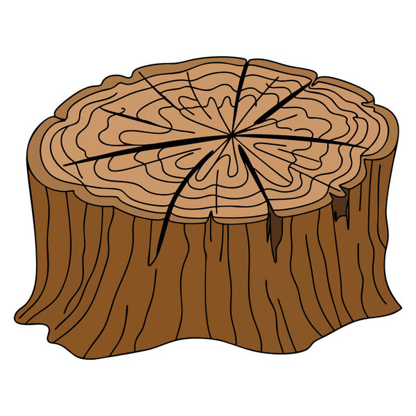 Illustration of big stump on white background isolated vector design element perfect for nature forest wood texture or environmental creative artwork