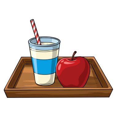 Yemek tasarımı, sanat eserleri kahvaltı temaları ya da yaratıcı içecek ve atıştırmalık kavramları için mükemmel bir vektör stili olan elmalı ve milkshake.