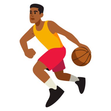 Spor tasarım takımı logoları ya da atletik temalı yaratıcı sanat projeleri için mükemmel bir topa sahip üniformalı bir basketbol oyuncusu.