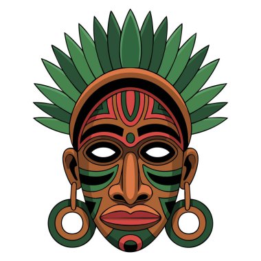 Aztek tören maskesi Maya uygarlığı kültürel eser karikatür vektör çizimi tarih eğitimi kültür veya antik tasarım sanat çalışmaları için idealdir.