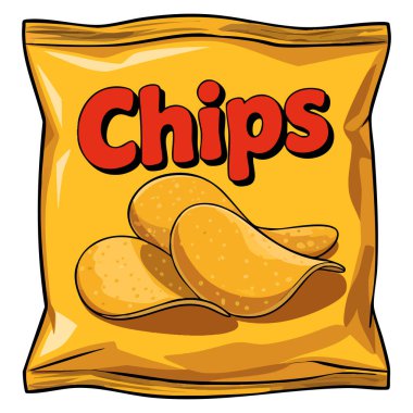Beyaz arkaplanda patates cipsi ambalaj temalı karikatür ya da leziz yaratıcı sanat eserleri için mükemmel bir yemek tasarımı.