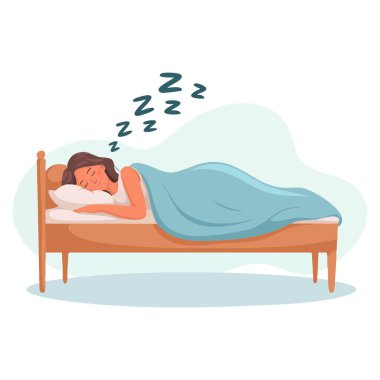 Yatakta uyuyan genç ve güzel bir kadın karakter. İnsanlar rahatlama yatak odası ya da iyi temalı sanat eserleri için mükemmel.